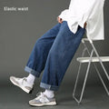 New Street Casual Baggy Jeans Men's Korean Fashion Hip Hop Straight Wide Leg  Trousers Couple Denim Pants Black Light Blue
