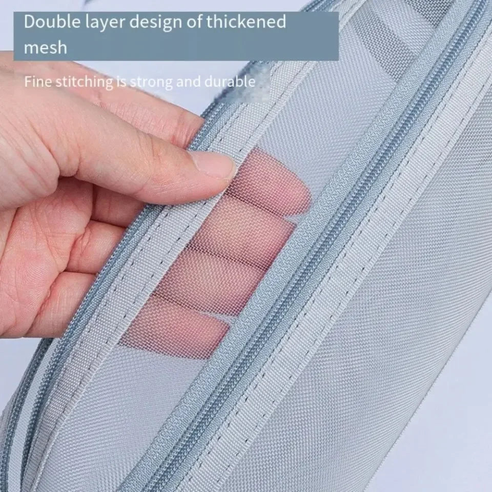 Double Layer Mesh Pen Bag Large Capacity Transparent Stationery Storage Bag Multifunctional Zipper Exam Supplies Organizer