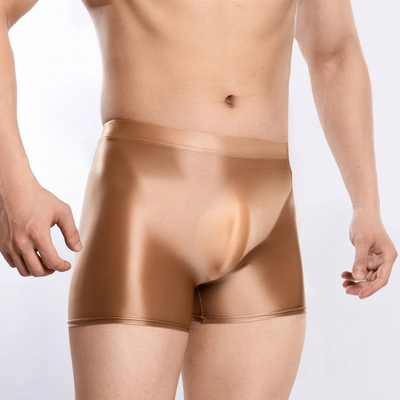 underwear men boxers  Mens Glossy Oily boxer shorts Elastic Underwear softThin Panties Breathable Underpants Smooth elasticity
