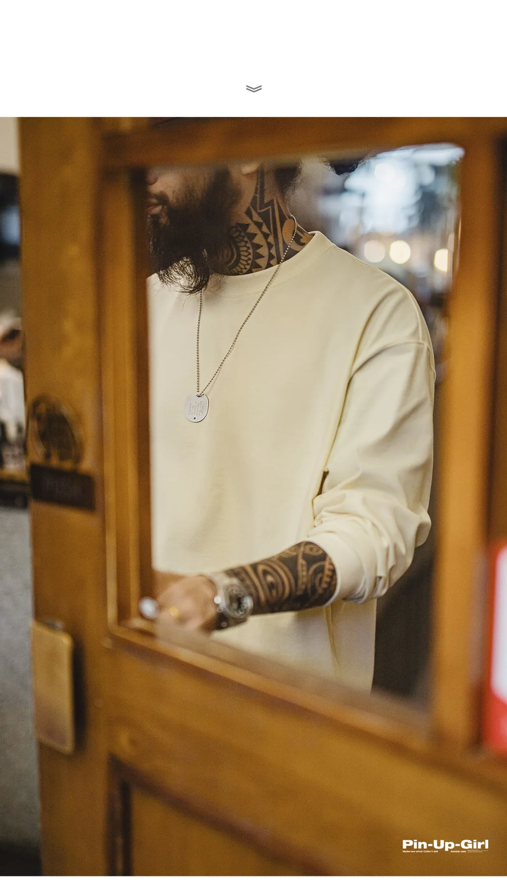 Maden Vintage Back-Printed Long-Sleeve T-Shirt Loose Casual Round-Neck Pullover for Men's Spring and Fall 60's Street-Style Tops