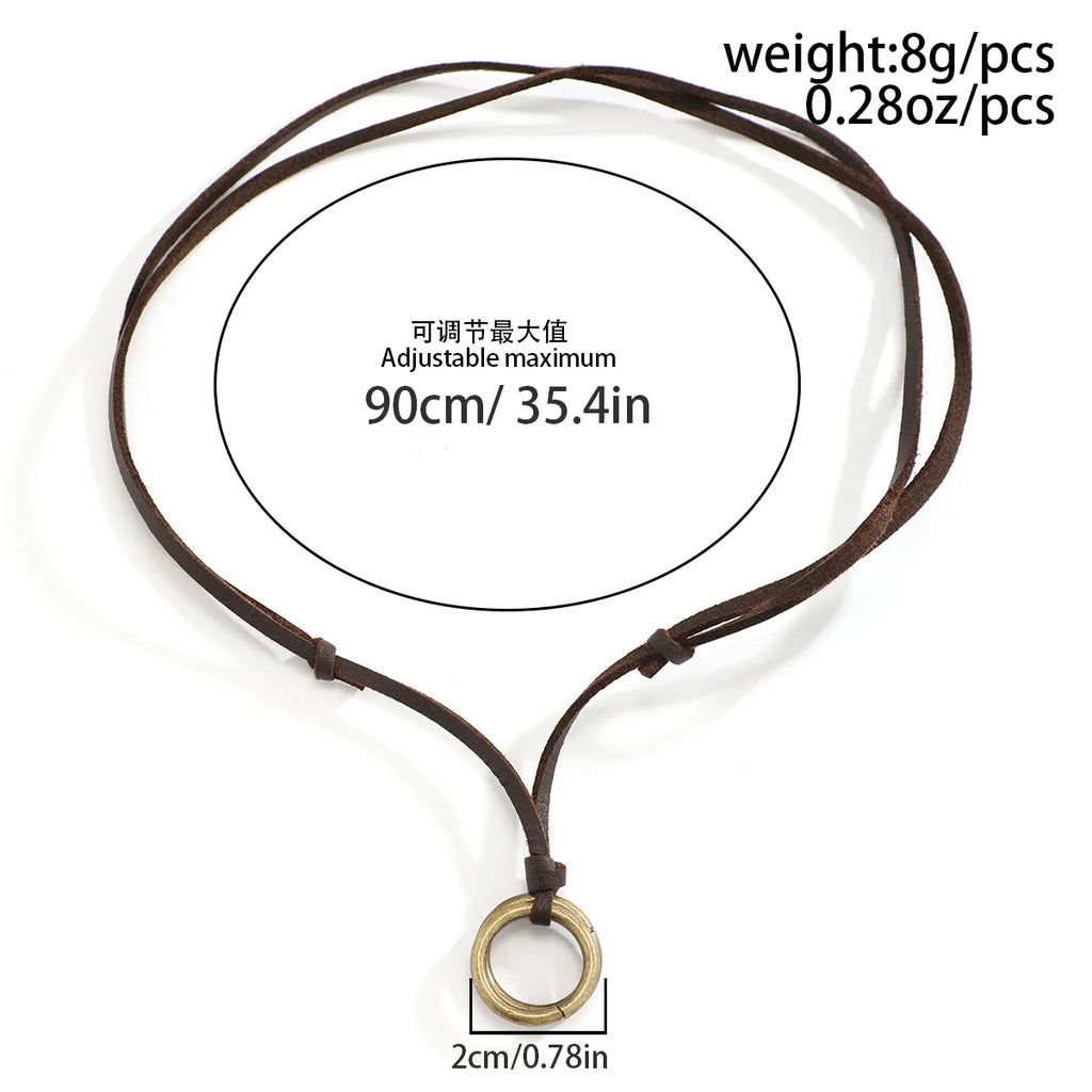 Adjustable Long Rope Chain with Circle Ring Pendant Necklace Men Vintage Jewelry on the Neck Accessories 2023 Fashion Male Gifts