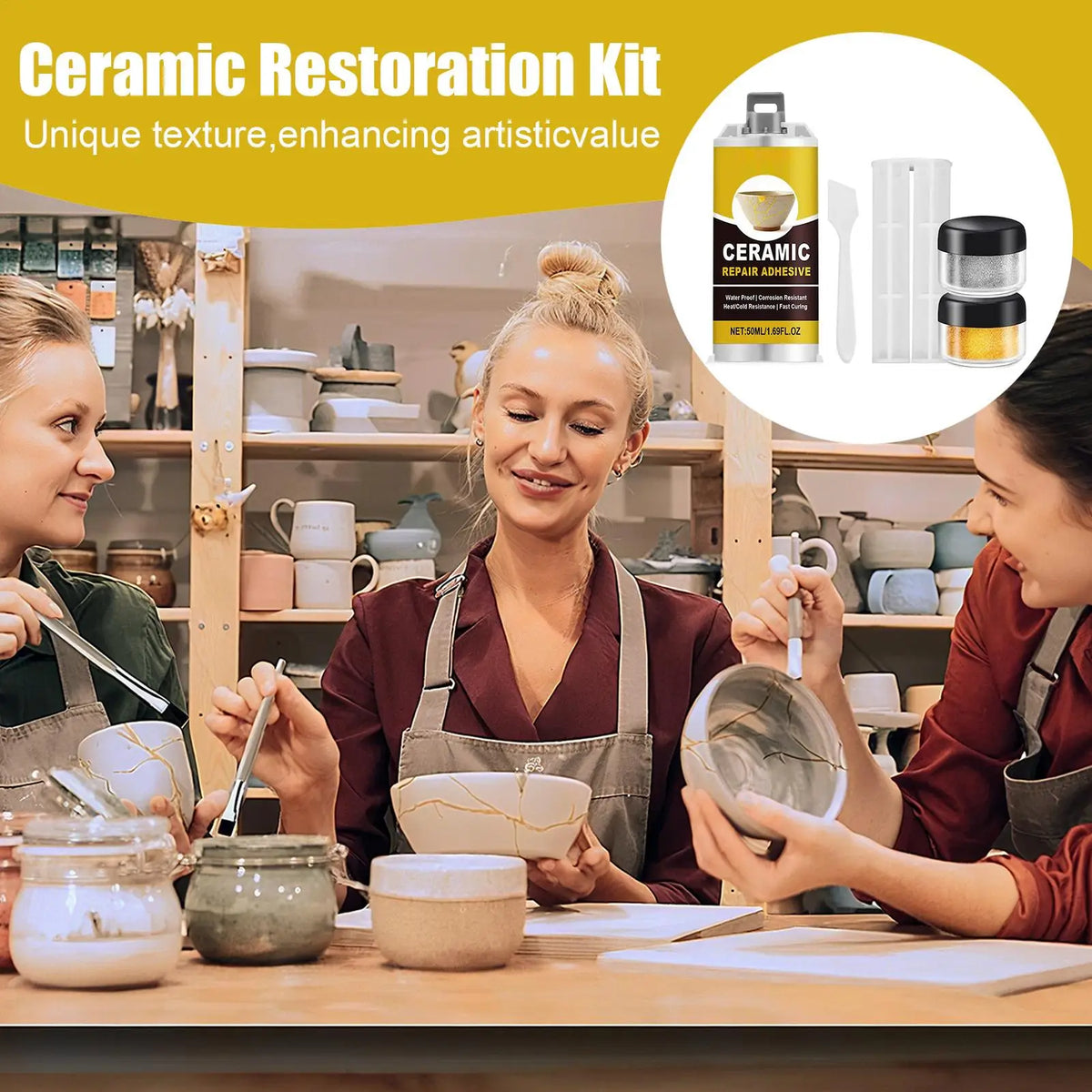 Porcelain Repair Kit Ceramic Glue Repair Adhesive Kit Waterproof Adhesive for Saucers Vases Sculptures Bowl Toilet Plate