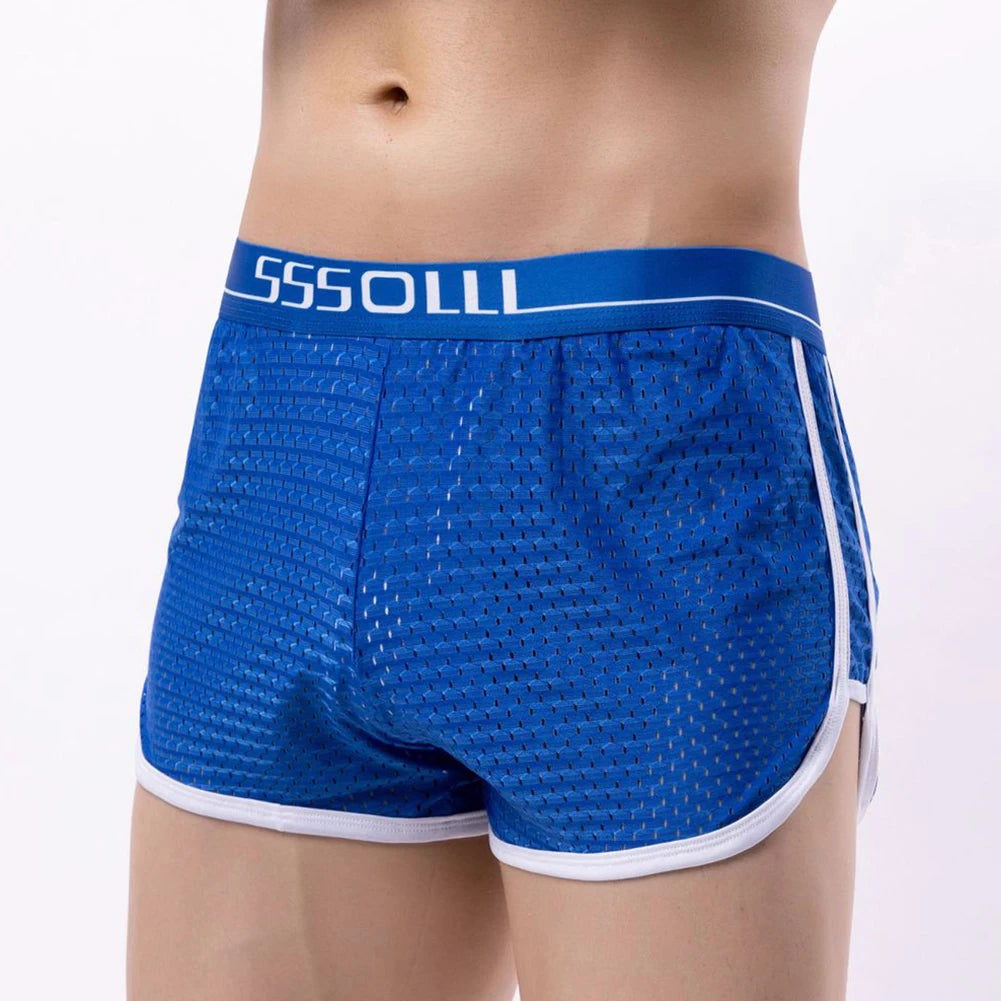 Sexy Men Ice Silk Mesh Seamless Boxer Briefs Pouch Underwear Shorts Trunks Underpants Breathable Loose Elastic Men's Boxers