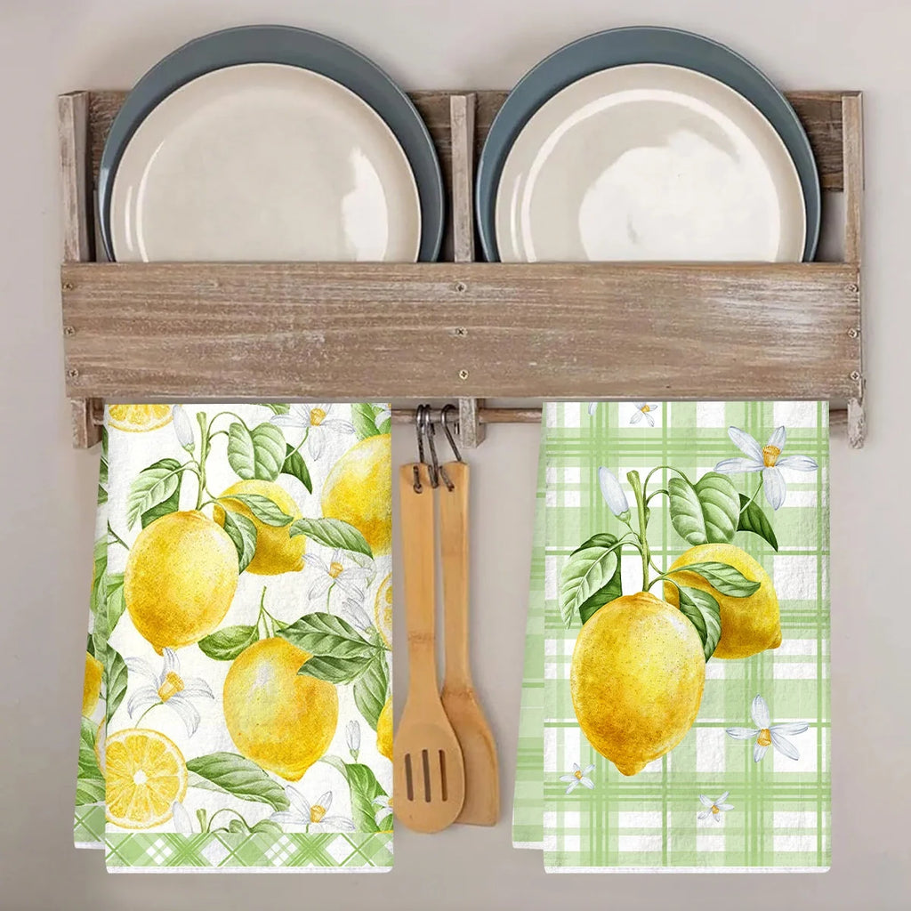 2pcs Italy Lemon Hand Towels Lemon Themed Dish Towels Polyester Bathroom Decorative Rustic Cloths Tea Towels for Kitchen