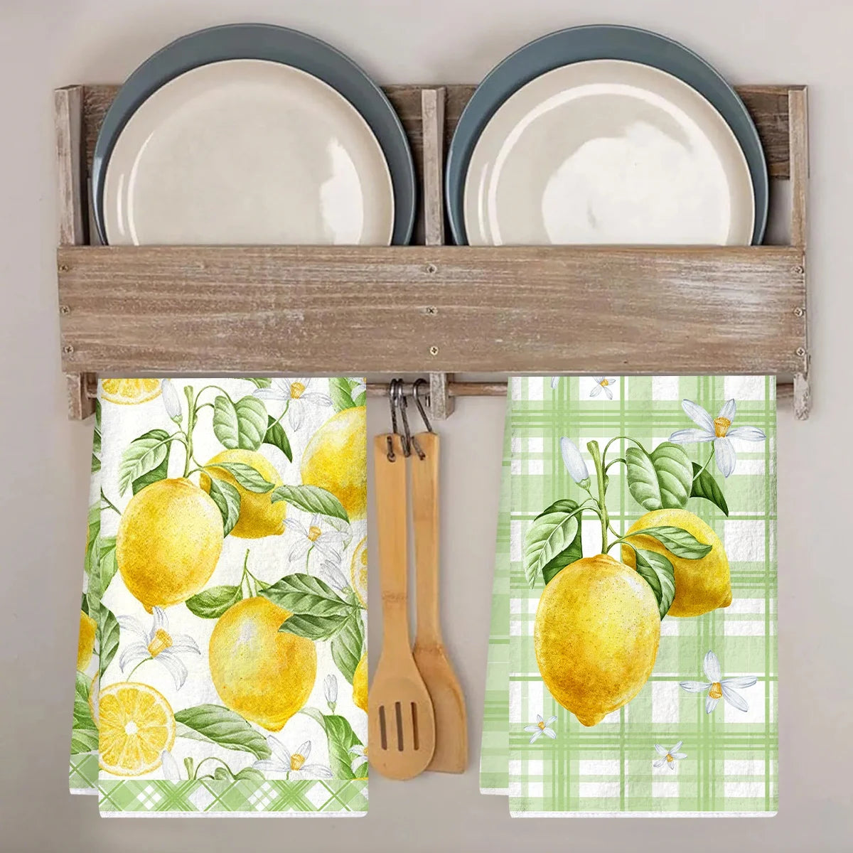 2pcs Italy Lemon Hand Towels Lemon Themed Dish Towels Polyester Bathroom Decorative Rustic Cloths Tea Towels for Kitchen