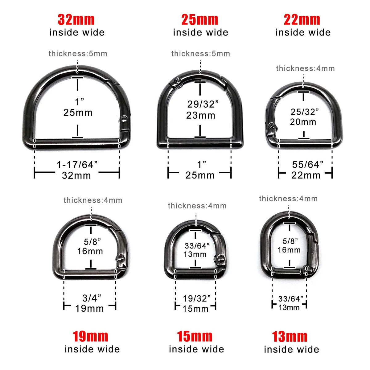 HZYUEGOU D Shape Type Spring Ring Openable Leather Bag Handbag Strap Buckle Connect Keyring Dog Chain Snap Clasp Clip Carabiner