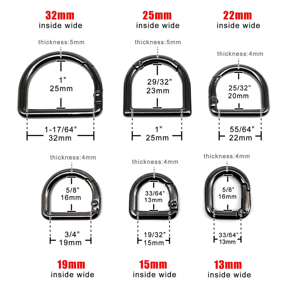 HZYUEGOU D Shape Type Spring Ring Openable Leather Bag Handbag Strap Buckle Connect Keyring Dog Chain Snap Clasp Clip Carabiner