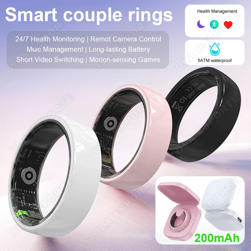 Smart Couple Ring Bluetooth Connection Multiple Sports Modes Pedometer Fitness Rings Heart Rate Sleep Monitoring Waterproof R12