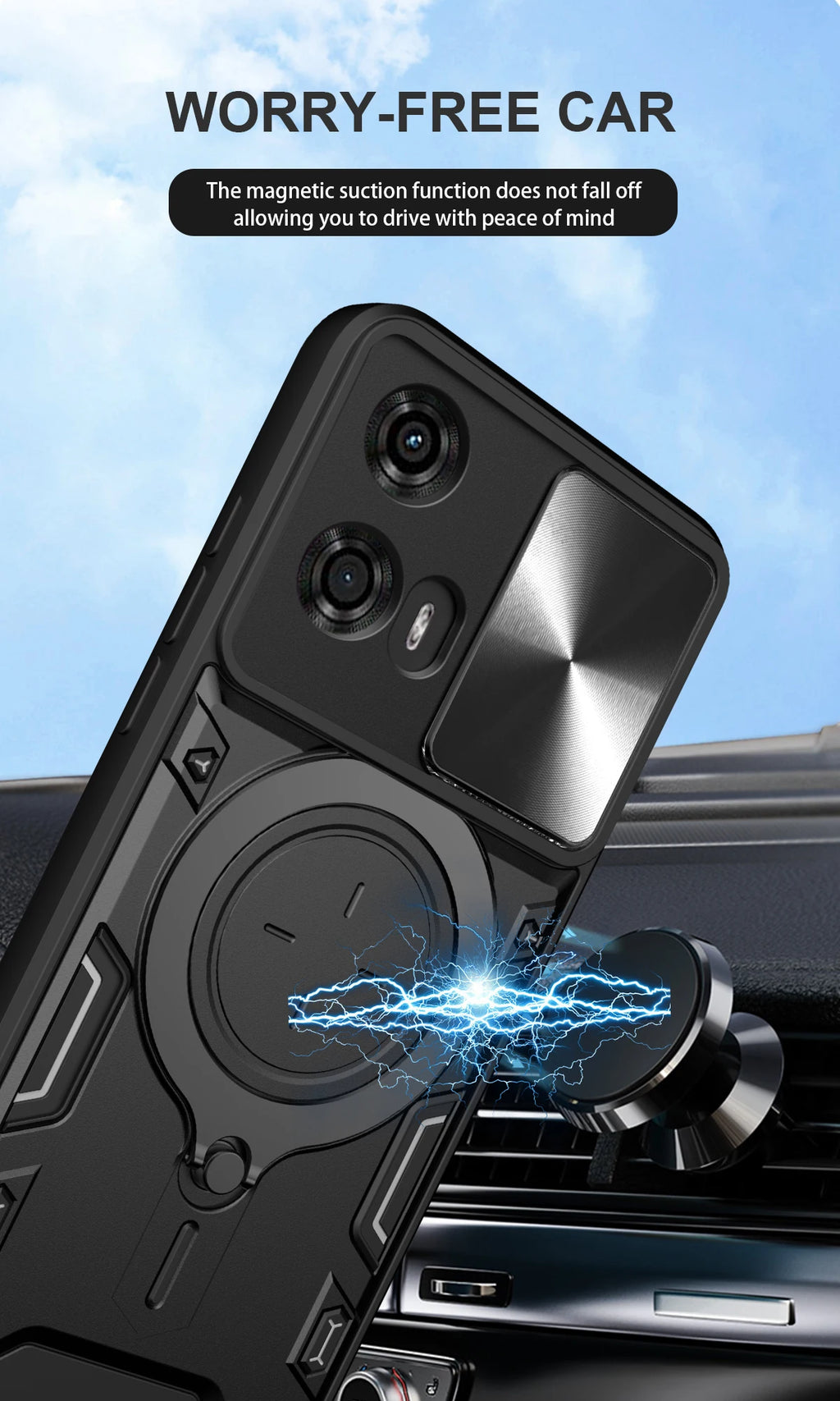 For Motorola Moto G24 G04S E14 G05 E15 G06 G34 G45 G35 G53 G13 G23 G54 G55 G85 S50 NEO Armor Slide Magnetic bracket phone case