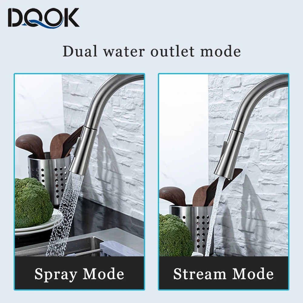Black Kitchen Faucet Flexible Pull Out 2 Modes Nozzle Hot Cold Water Mixer Tap Deck Mounted Sprayer and Stream SUS 304 Faucets