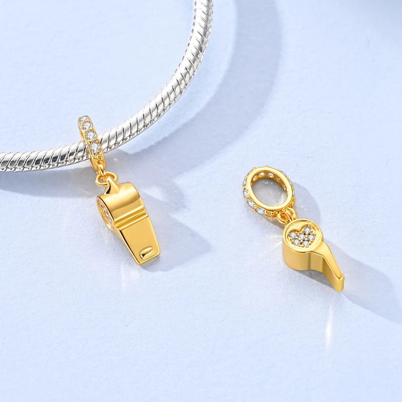 Original 925 Sterling Silver Charm Bead Golden Series Zircon Pendant Fit Original Bracelet Necklace For Women DIY Jewelry Gift
