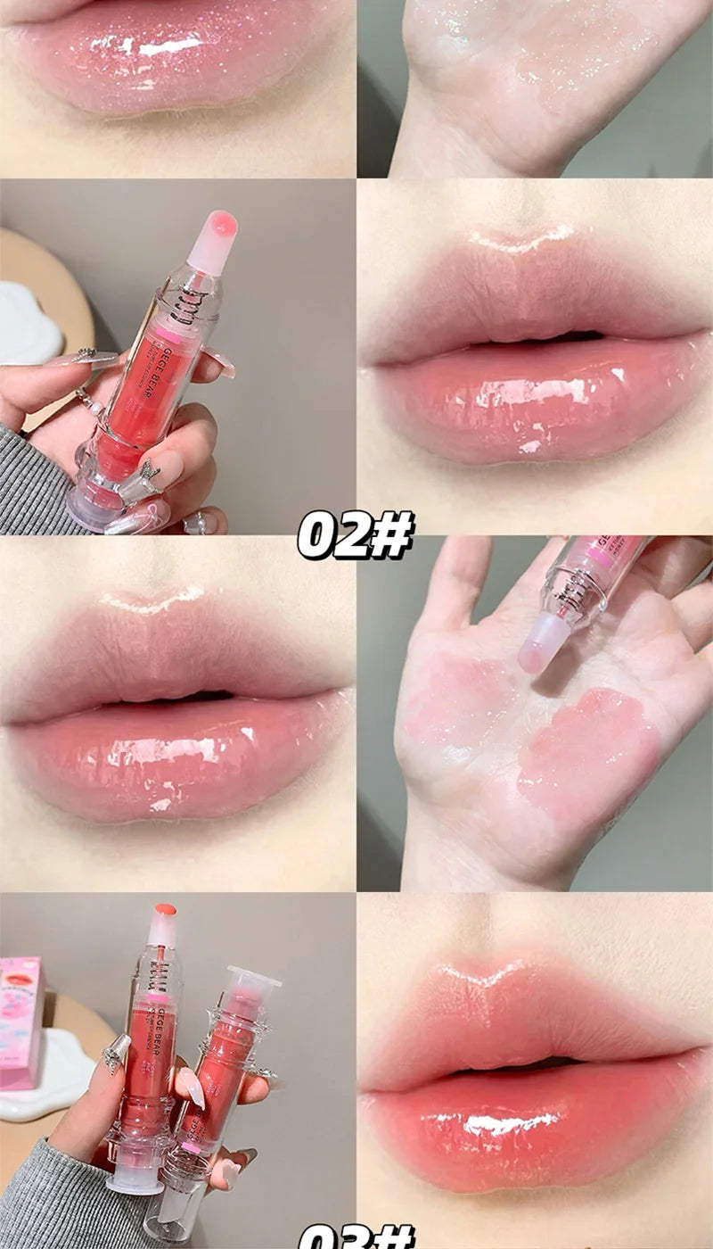 Gege Bear Ice Beet Lip Gloss Essence Honey, Pressed Type Lip Gloss, Balm Smooth, Rich Atmosphere, Explosion, Glitter, Transparent, Watery and Ice, Perfectly Lips, Korean Women's Essentials