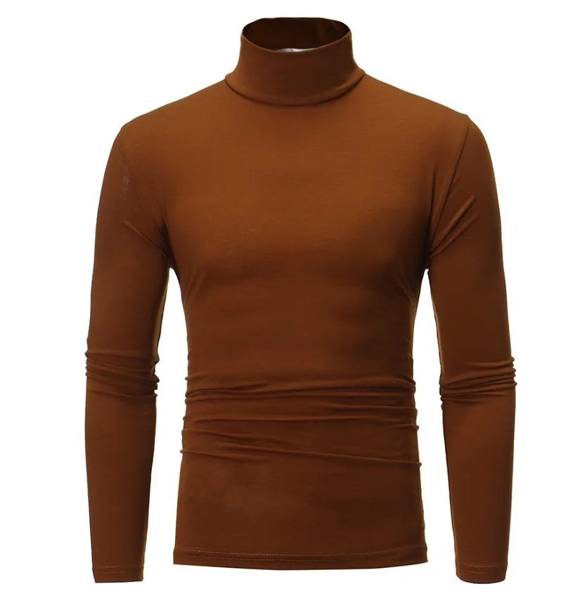 2025 Autumn Winter Men's High Neck T-shirt Male Slim Fit Fashion High Elastic Long Sleeve Casual Breathable Apparel Pullover