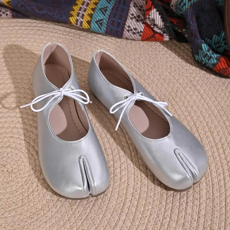 Comfort Flats Heel Silver Designer Tabi Shoes Women Summer 2026 Lightweight Lace Up Bowknot Ballet Flat Shoe Woman's Loafers