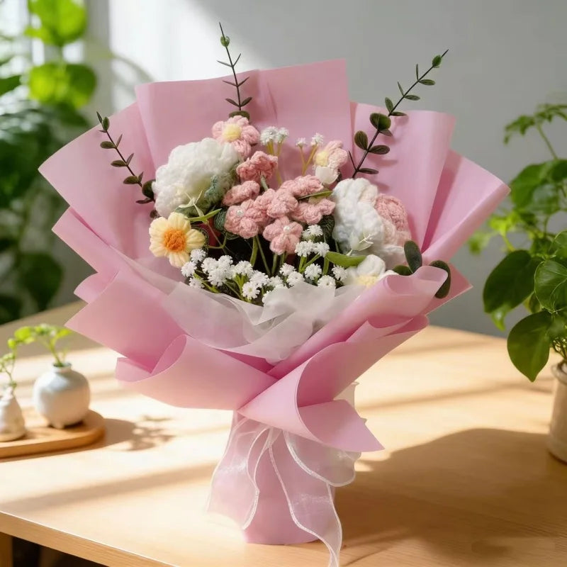 Artificial Flower Crochet Bouquet Creative Bouquet Mothers Day Birthday Valentine Graduation Gift Eternal Flower