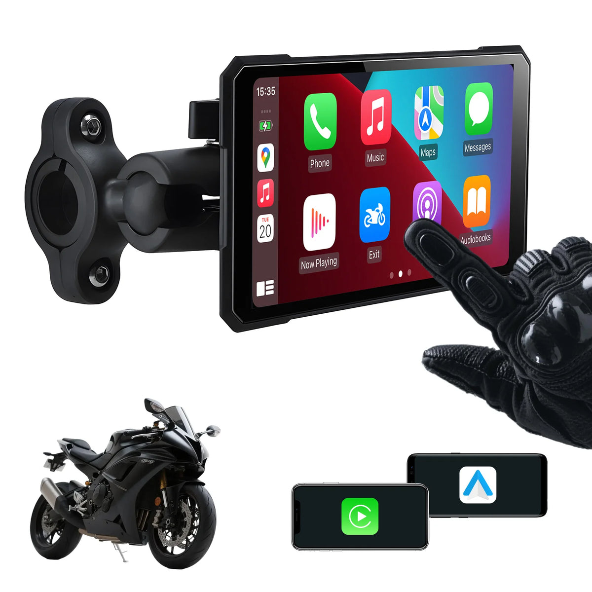 5" Smart Motorcycle Display, Wireless CarPlay & Android Auto,Navigation Support, Siri & Google Assistant, IP67 Waterproof