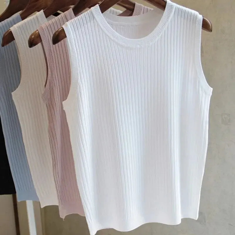 zjaiss 2026 Summer New Fashion Knitted Vests O-neck Sleeveless Casual Thin Tops Sleeveless Blouse Women Shirt