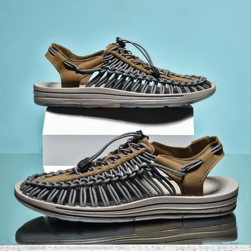 Summer Men Sandals Fashion Handmade Weaving Design Beach Sandals Breathable Casual Flat Sandals Outdoor Couples Sandals Size 48