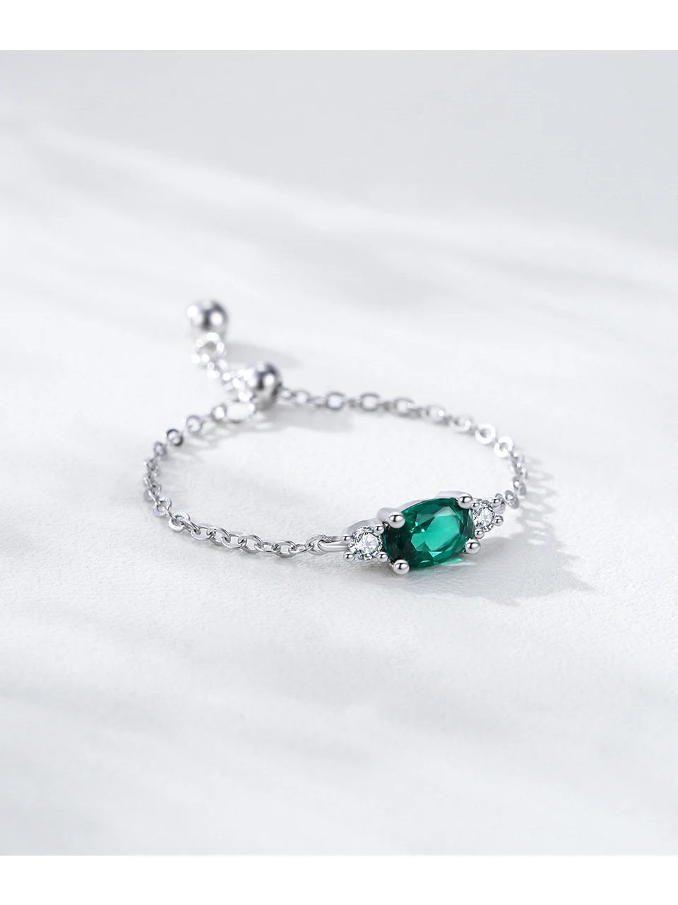 Ailmay Top Quality 925 Sterling Silver Trendy Green Oval  Adjustable Link Chain Rings For Women Fine Jewelry Gifts