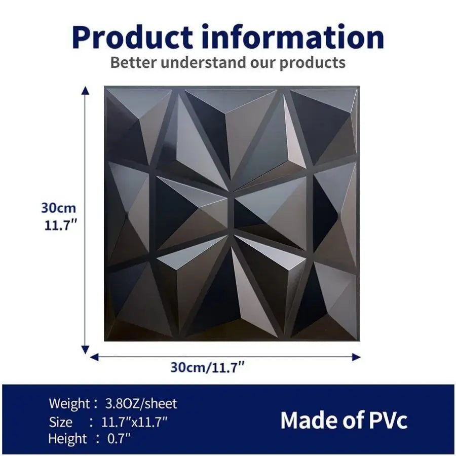 (pack of 12)Decorative 3D wall panel with diamond design, 30.48 cm x 30.48 cm