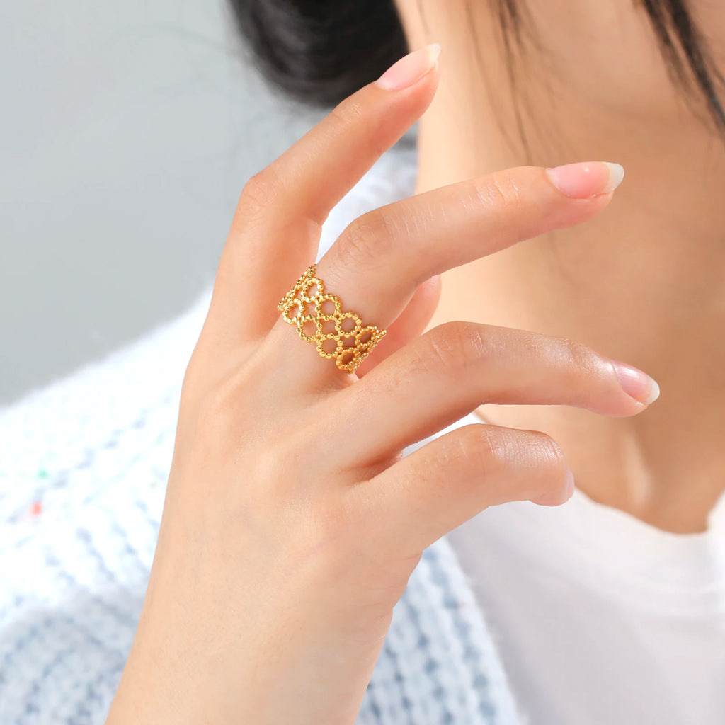 Amaxer For Women Lover's Rings Star Lace Beads Strip Stainless Steel Gold Color Silver Color Engagement Jewelry Party Gift