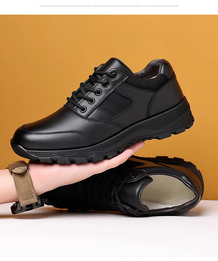 New Platform Cow Leather Casual Sneakers for Men Designer Autumn Winter Cotton Black Outdoor Men's Sports Shoes Zapatos Hombre