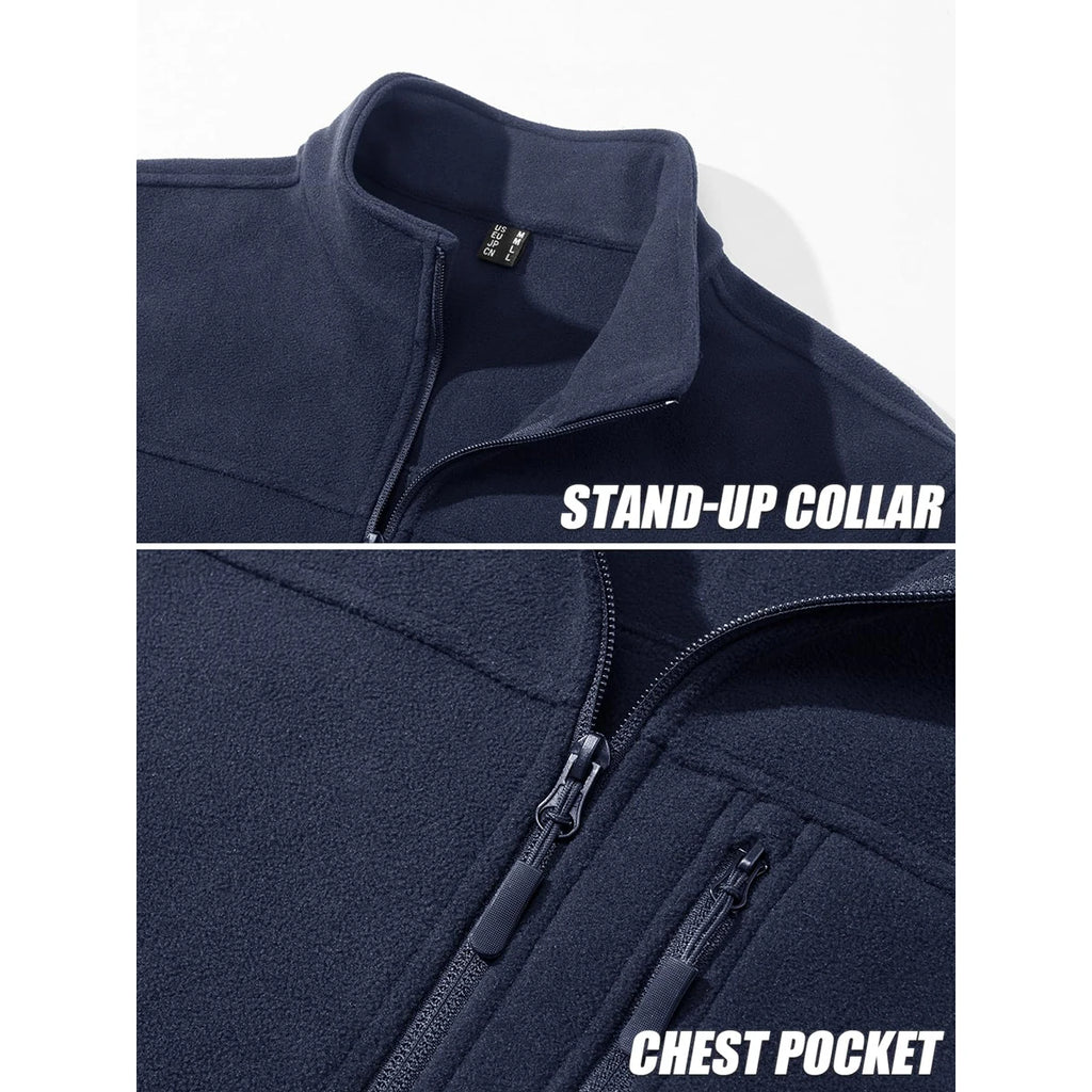 TACVASEN Men's Thermal Warm Fleece Jacket Stand Collar Full Zip Windbreaker Multiple-pockets Outerwear Working Hiking Coat