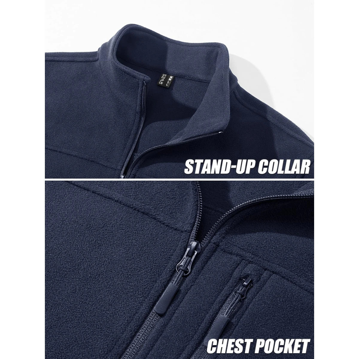 TACVASEN Men's Thermal Warm Fleece Jacket Stand Collar Full Zip Windbreaker Multiple-pockets Outerwear Working Hiking Coat
