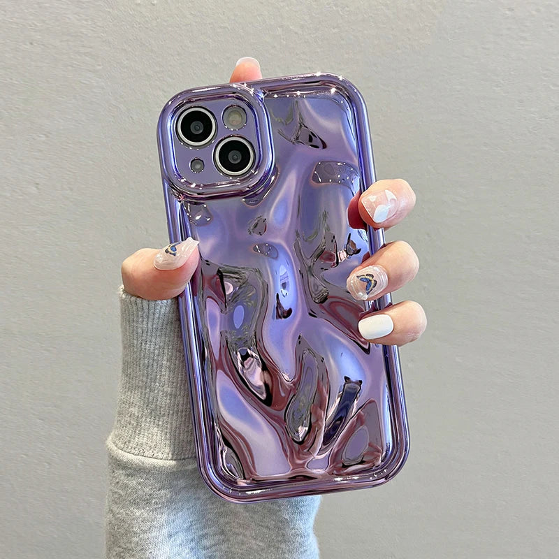 Glossy Laser Meteorite Texture Plating Phone Case For iPhone 11 12 13 14 15 16 17 Pro Max Air Plain Color Anti-knock Cover