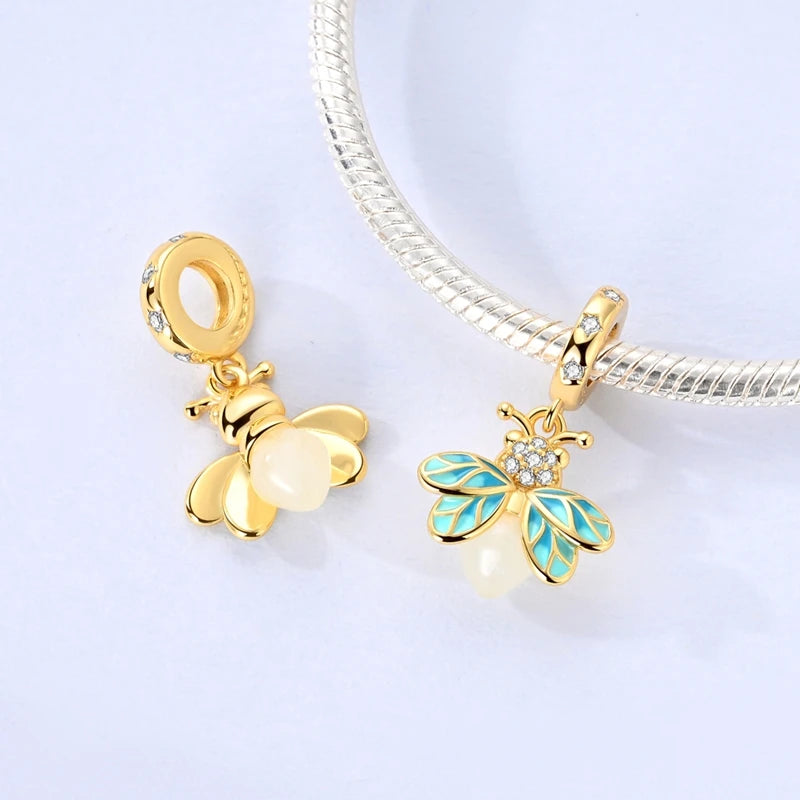 Original 925 Sterling Silver Charm Bead Golden Series Zircon Pendant Fit Original Bracelet Necklace For Women DIY Jewelry Gift