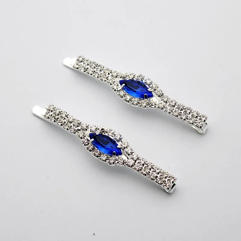 1 Pair Korean Fashion Rhinestone Hair Accessories Sky Blue Crystal Hair Barrette Clip Diamante Hairclip For Women Girls
