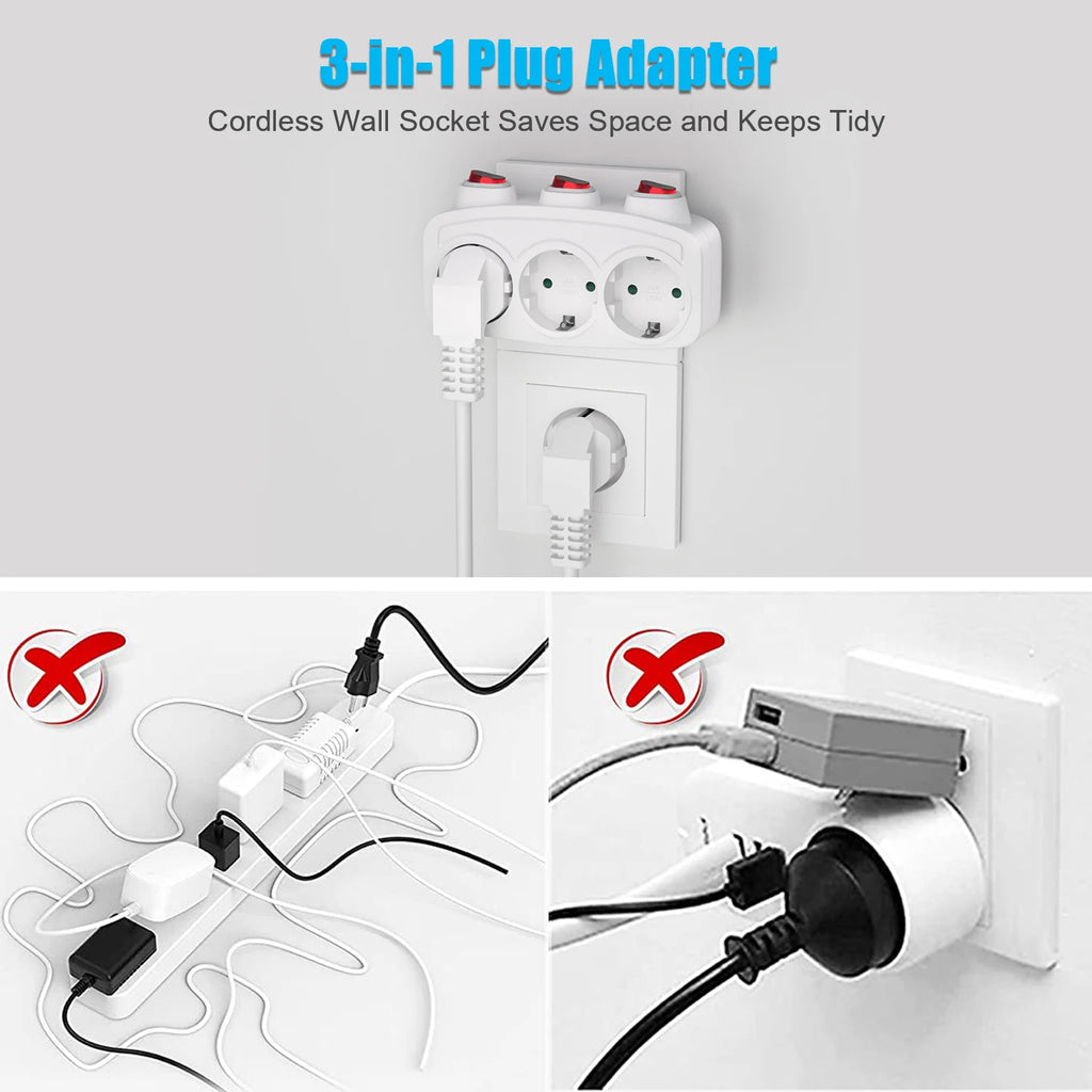 Double Plug Socket Adapter Schuko EU Conversion Plug With Switch ON/OFF German Standard Multiple Socket 3680W Extension Outlet