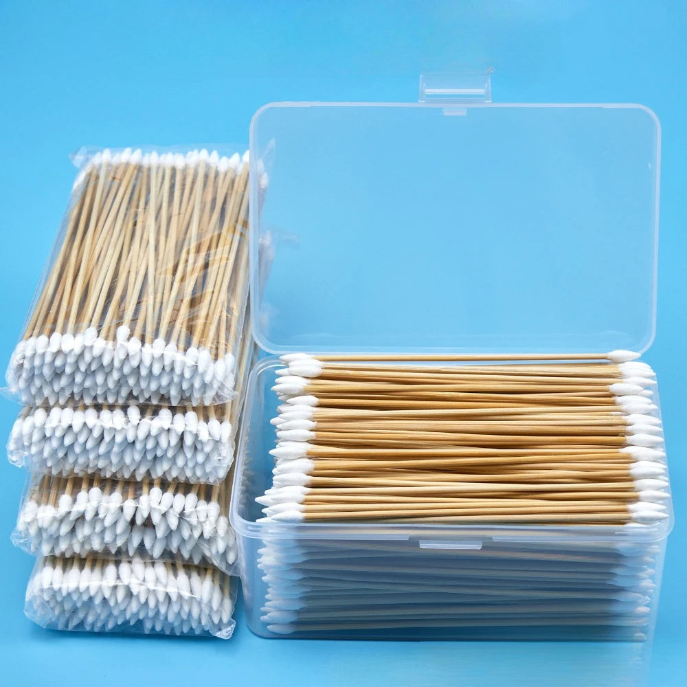 100/300/500pcs Double Pointed Cotton Swab Applicators - 6 Inch Long Cotton Swabs for Tattoo, Cleaning, Makeup & Ear Cleaning