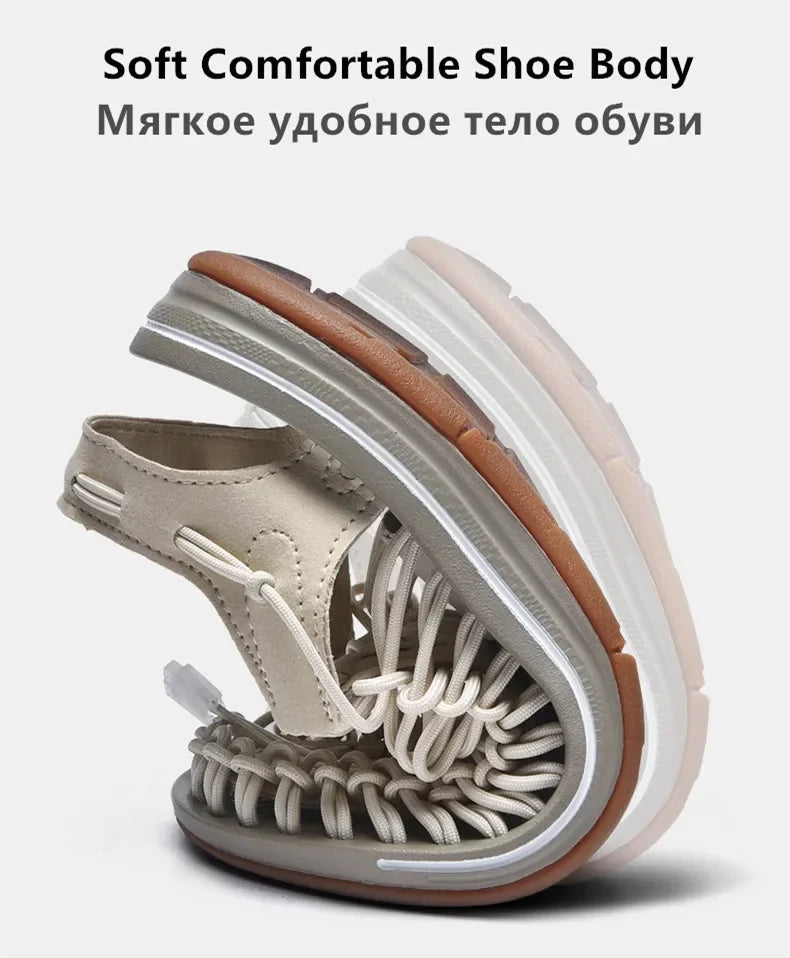 Summer Men Sandals Fashion Handmade Weaving Design Beach Sandals Breathable Casual Flat Sandals Outdoor Couples Sandals Size 48