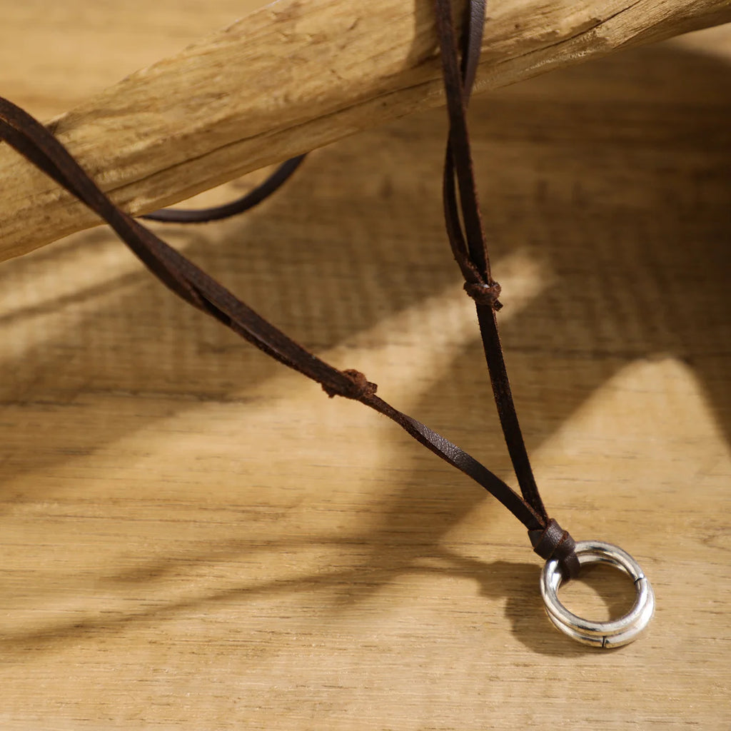 Adjustable Long Rope Chain with Circle Ring Pendant Necklace Men Vintage Jewelry on the Neck Accessories 2023 Fashion Male Gifts