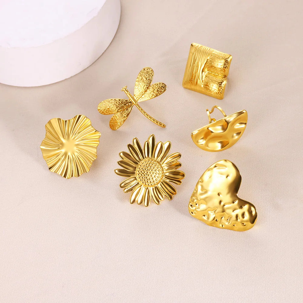 Punk Stainless Steel Daisy Ring For Women Men Fashion Gold Color Geometric Dragonfly Exaggerated Rings Love Jewelry Anillos Gift