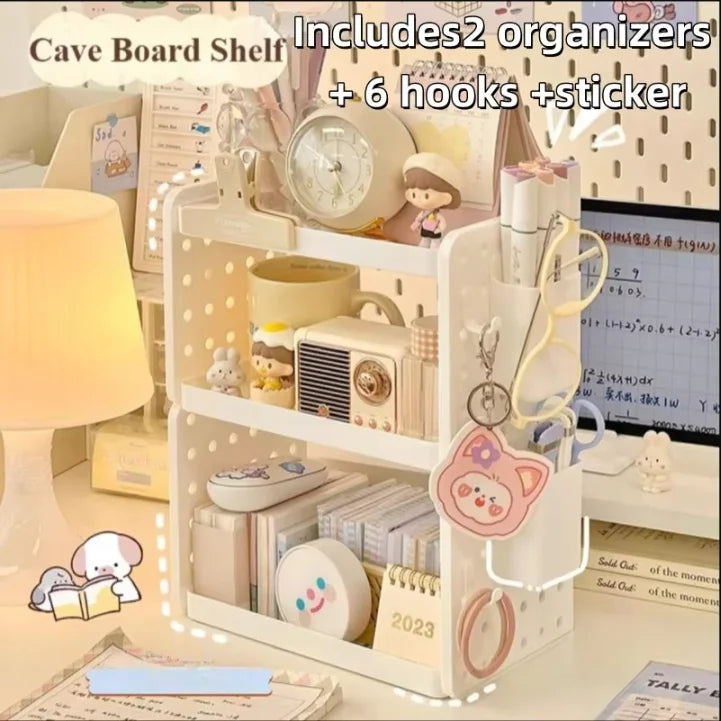 Multi-functional 3-tier Desktop Organizer, Desktop Shelf, Hole Board, Pen Holder Office Desk Organizer, Desk Desk Organizer