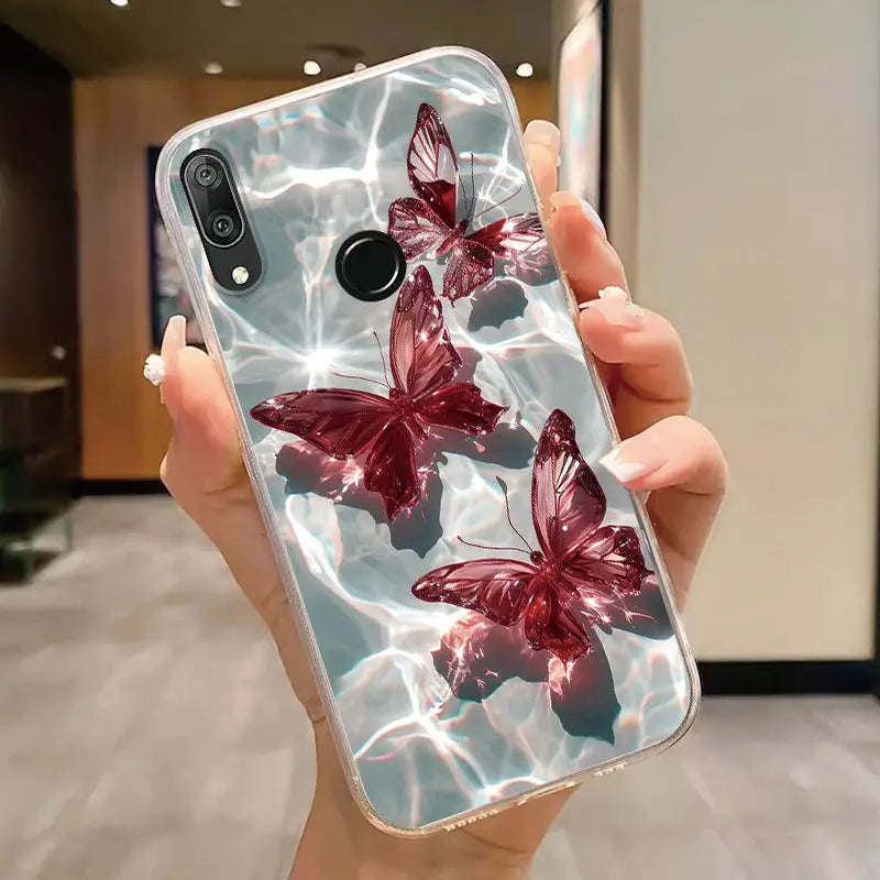 For Huawei Y7 Prime 2019 Y7 Pro 2019 P Smart Z Honor 9X Case Phone Cover Oil Butterfly Flower Heart Clear Bags Fundas Silicone