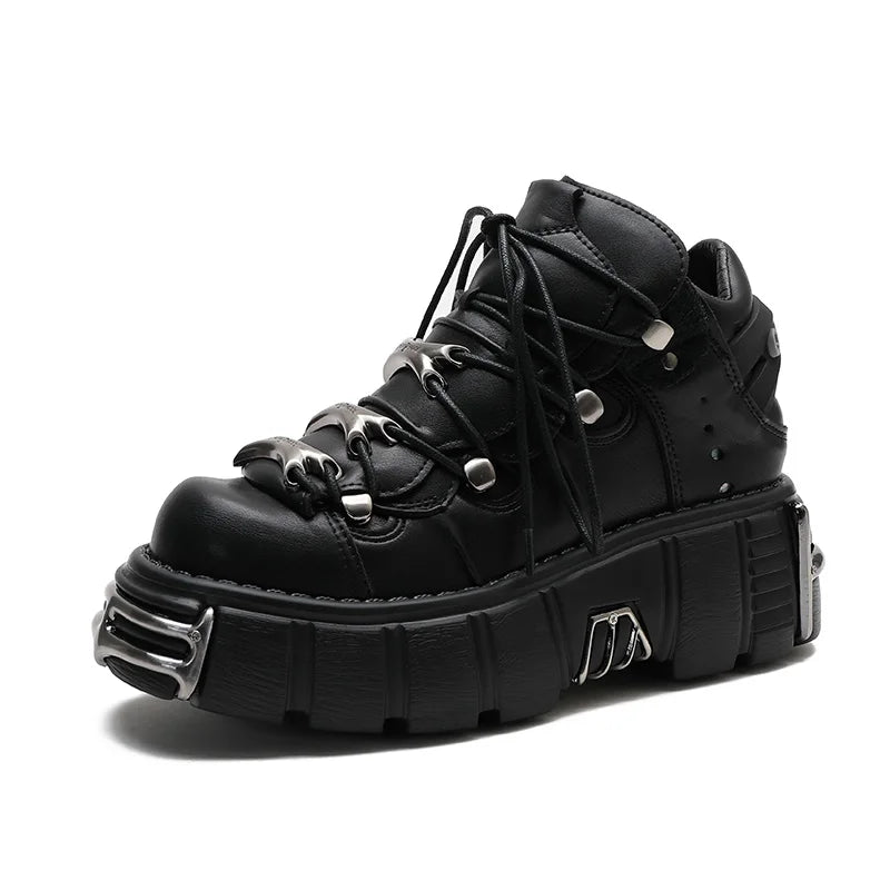 New Brand Punk Style Women Shoes Lace-up heel height 6CM Platform Shoes Woman Rock Boots Metal Decor Woman Sneakers