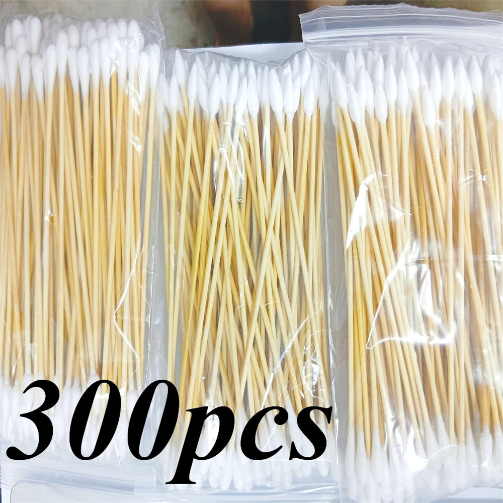 100/300/500pcs Double Pointed Cotton Swab Applicators - 6 Inch Long Cotton Swabs for Tattoo, Cleaning, Makeup & Ear Cleaning