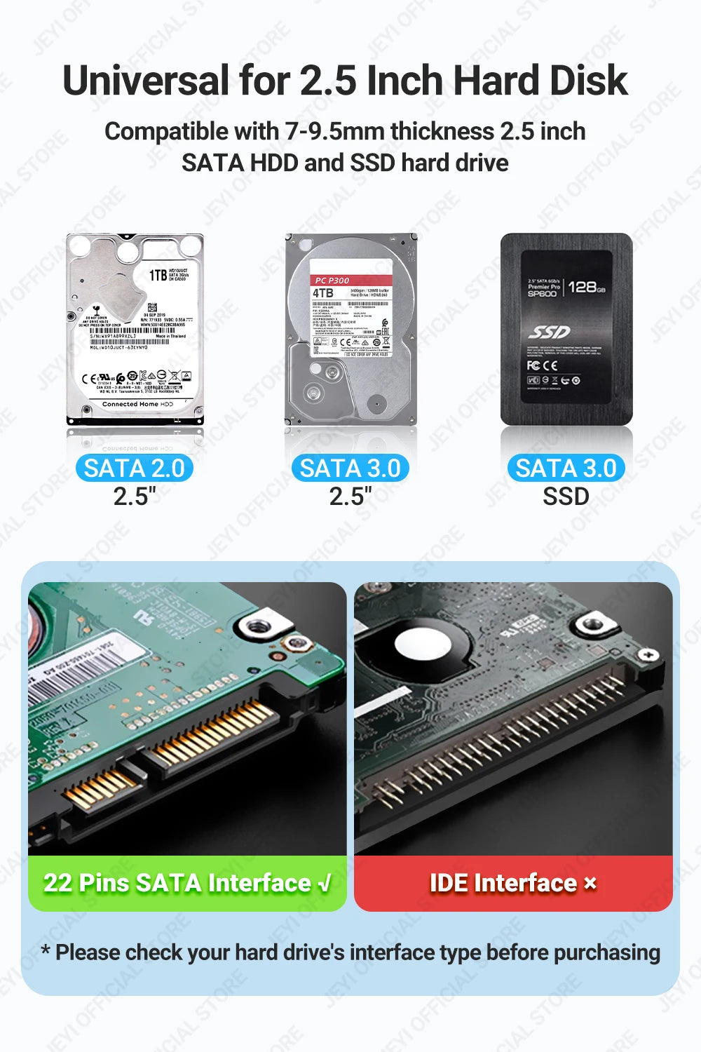 JEYI 2.5'' Tool-Free External HDD Enclosure - USB 3.0 to SATA III, Transparent Cooling, Compatible with 7mm/9.5mm SATA HDD/SSD
