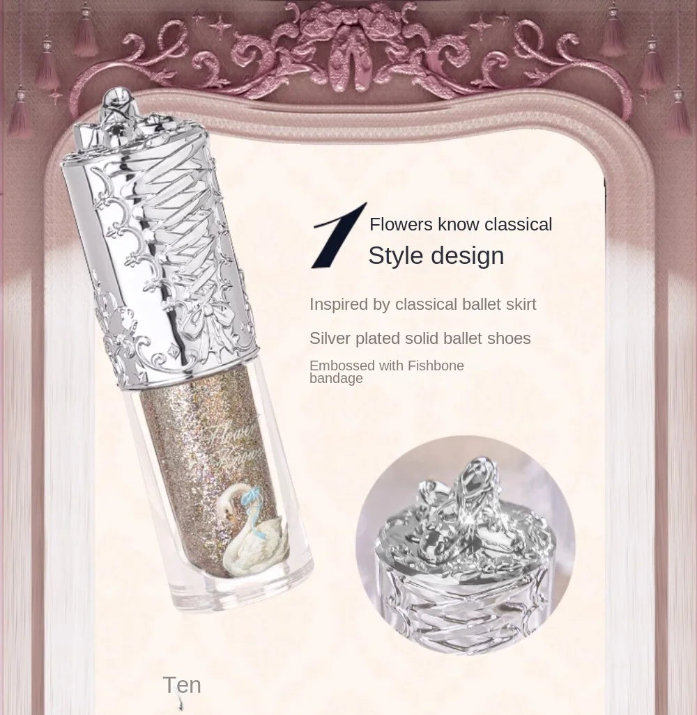 Flower Knows Liquid Eyeshadow Swan Ballet Glitter Quick-Dry Long-Lasting Waterproof Shimmer for Eyes Makeup 4g