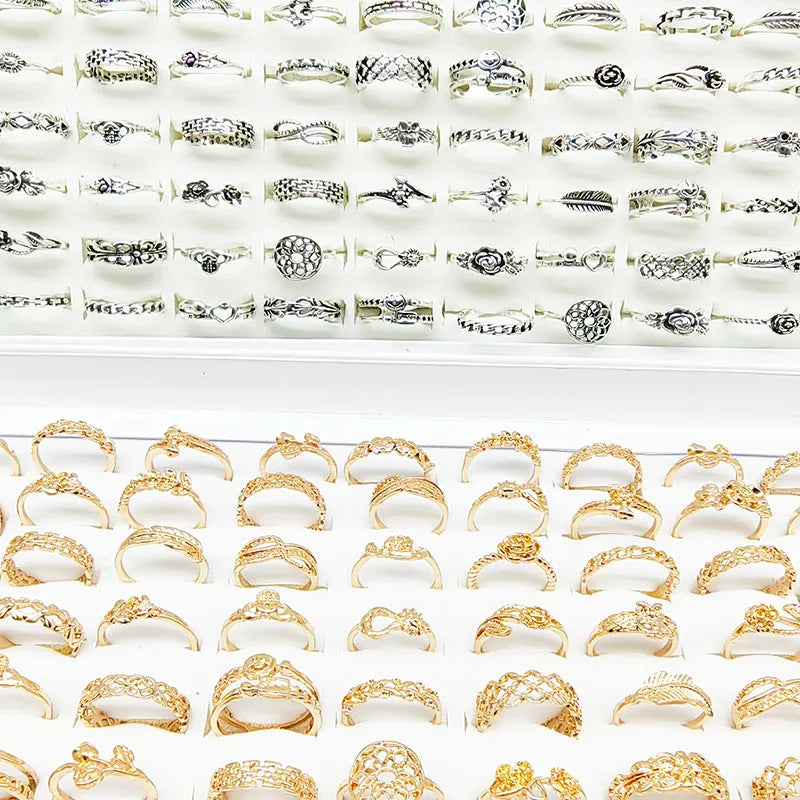 30pcs/Lot Factory Wholesale Dropshipping Antique Design Finger Rings Set Mix Style Women All Match Gift Party Bar Decorate Girl