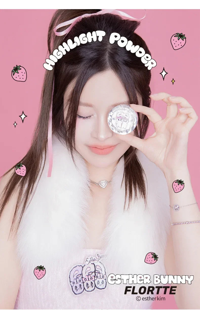 FLORTTE BUNNY Monochrome highlighting powder Naturally Brightening Facial Blush Cream High Gloss Face Blusher Makeup Cosmetics