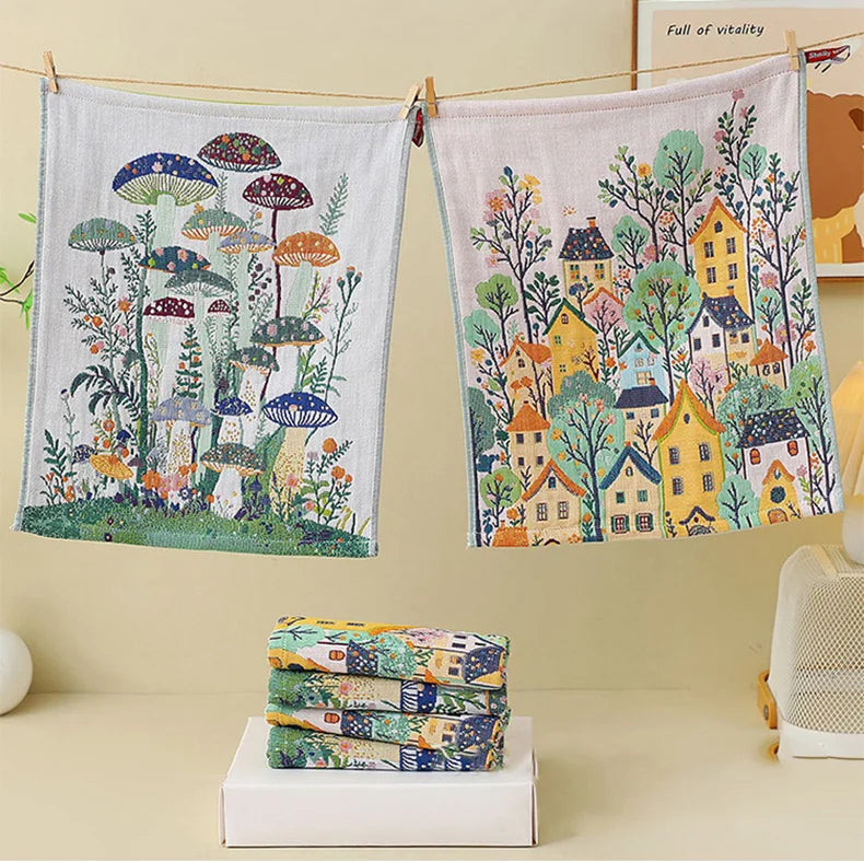 34x40cm Large Hand Towels 4-Layer 100% Cotton Gauze Quick-Dry Dishcloths, Decorative Tea Towels for Kitchen & Bathroom