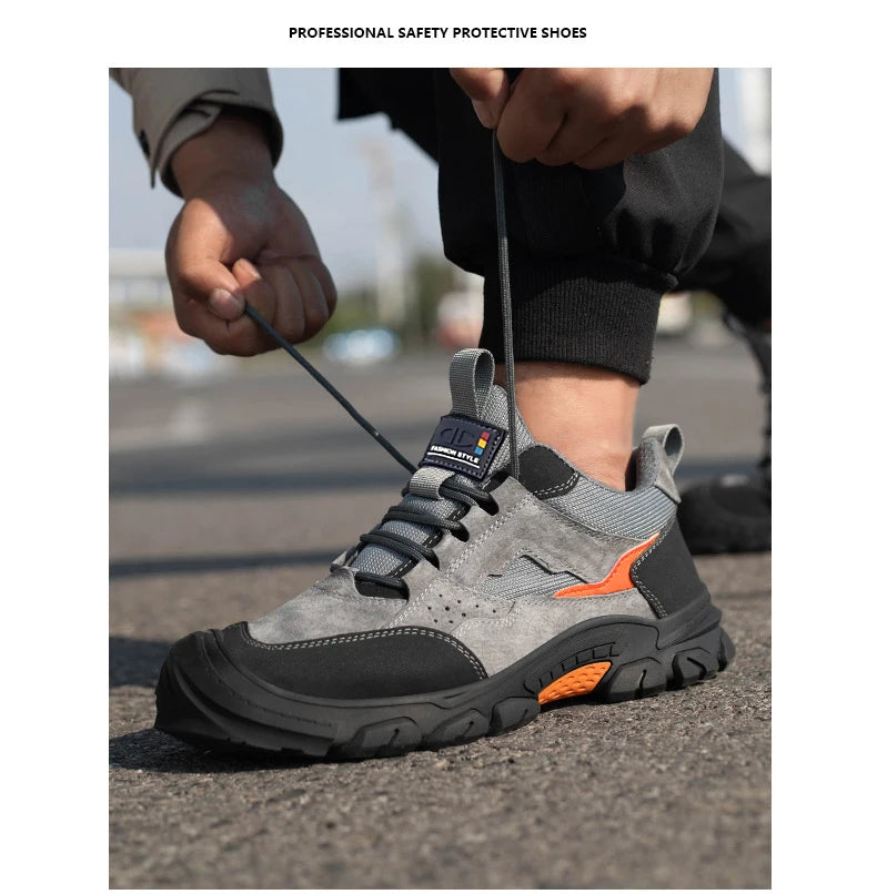 Men Safety Work Shoes Plastic Toe Safety Boots Fashion Lightweight Comfort Working Sneakers Anti-puncture Indestructible Shoes