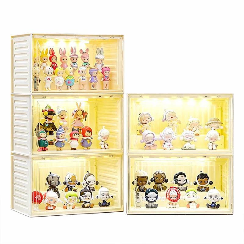 Smart Light Sensor Transparent Toy Cabinet - Drawer Organizer for Collectibles, Dustproof Display with Auto-On Light