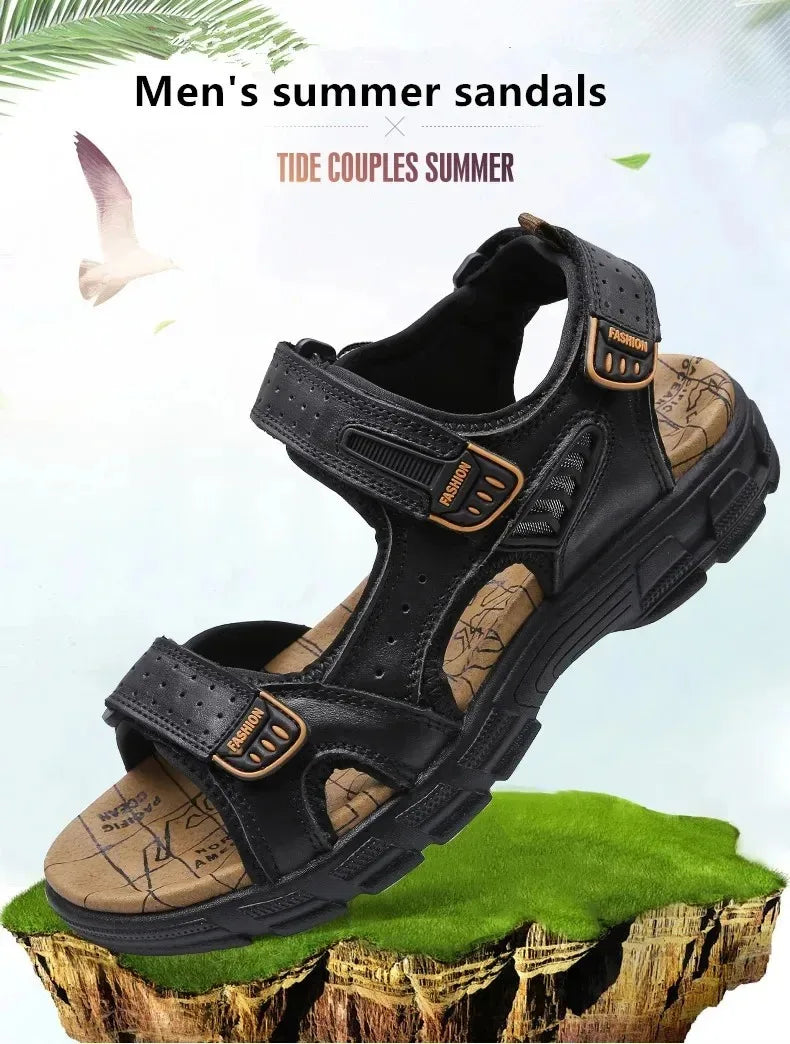 2026 New Genuine Leather Men's Sandals Summer Outdoor Non-slip Hiking Trekking Shoes for Men Beach Slippers Casual Sneakers