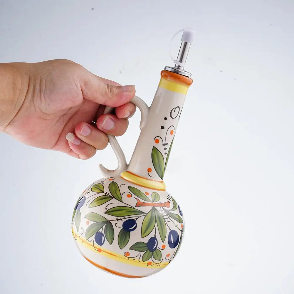 Hand-Painted Ceramic Oil Bottle Kitchen Storage Nordic Vinegar Oil Dispenser Cooking Utensil for Home Use Kitchen Seasoning Jar
