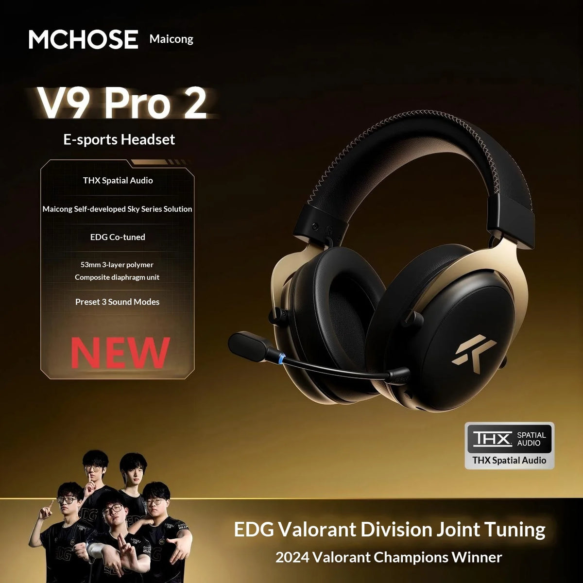 MCHOSE V9 Pro2 Gaming Headset, Over-Ear Quad-Mode Wireless Bluetooth Headphones for PC with Microphone (Delta Style)